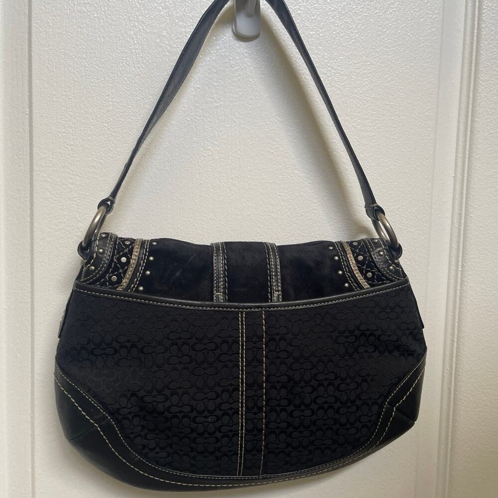 Coach Vintage Soho Black Signature small c Canvas & Patchwork Shoulder Bag Y2K - Picture 7 of 13